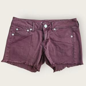 American Eagle Shorts Women's Sz 6 Burgundy Frayed Hem Stretch Boyfriend